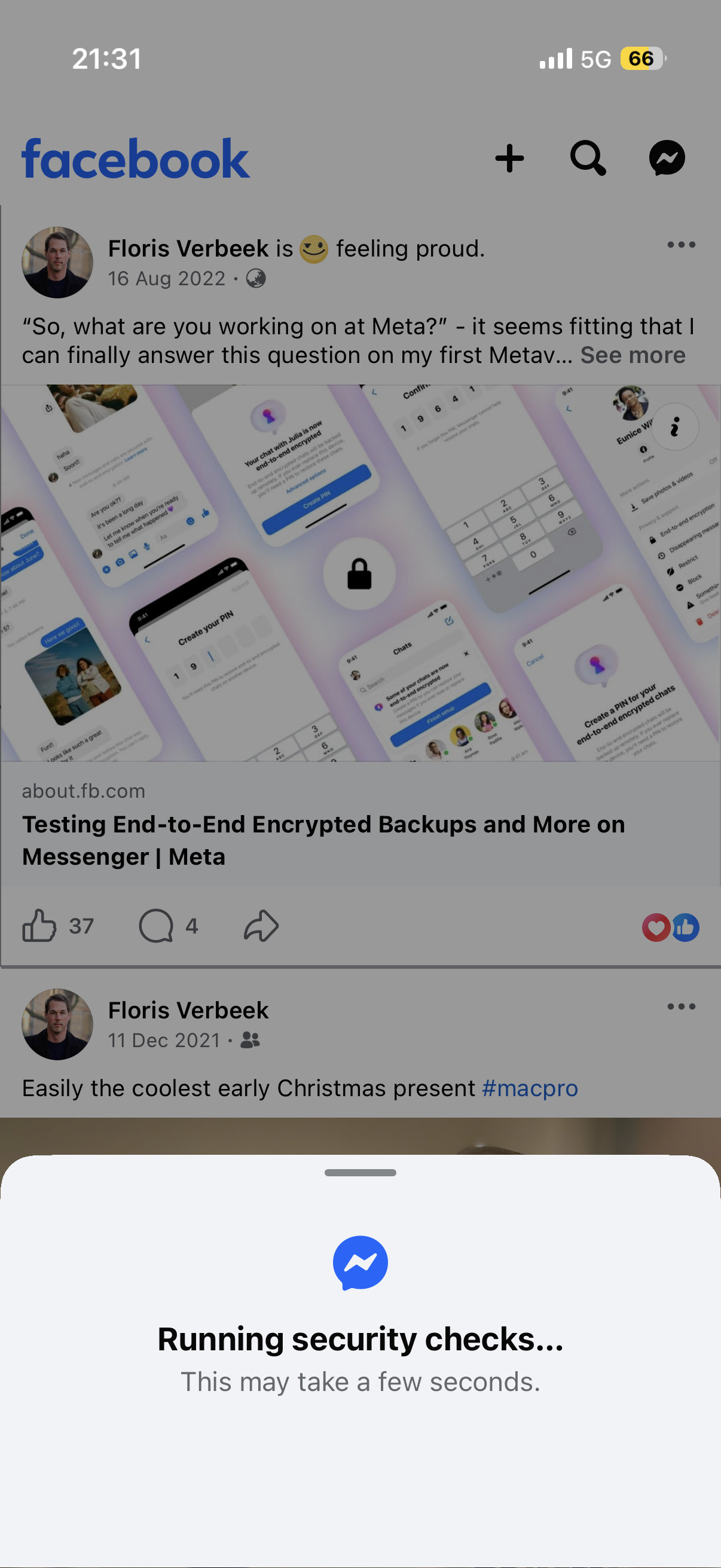 Facebook secondary screen