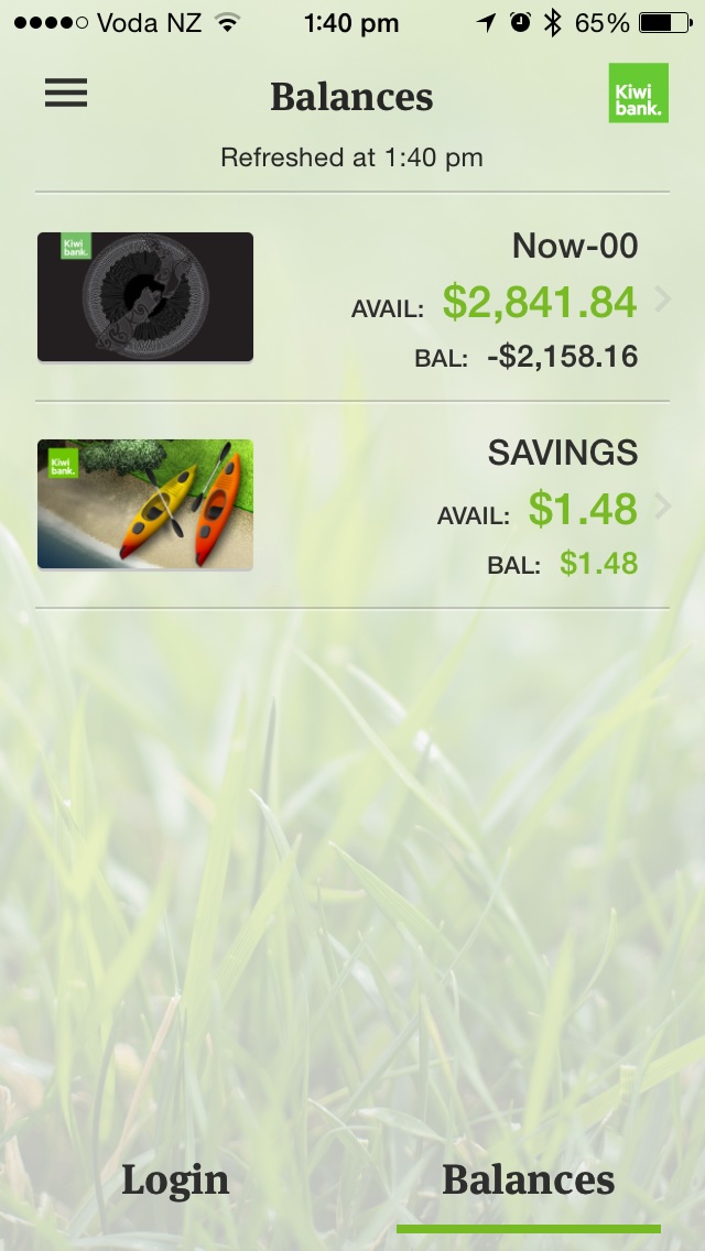 Kiwibank secondary screen