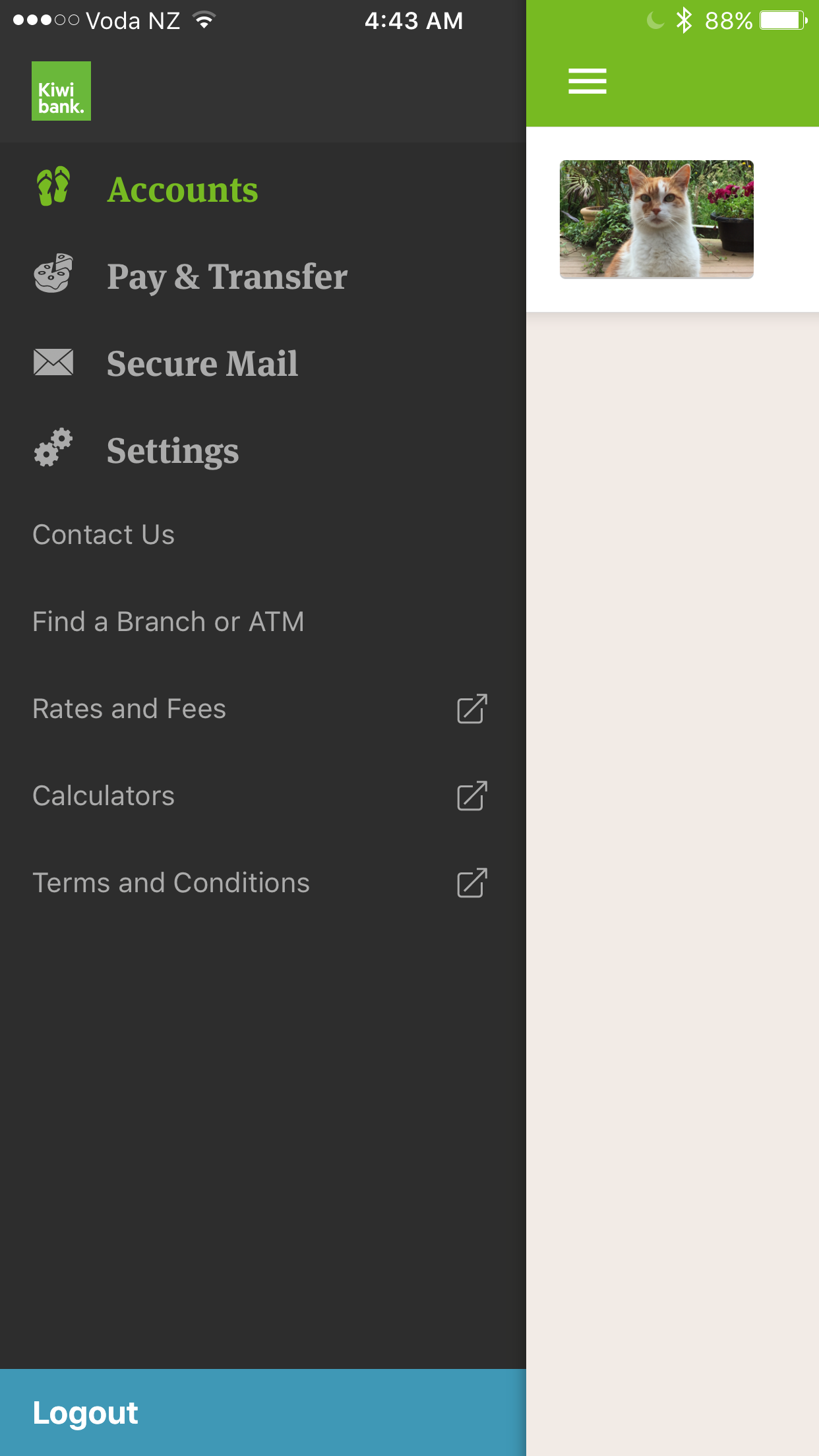 Kiwibank secondary screen
