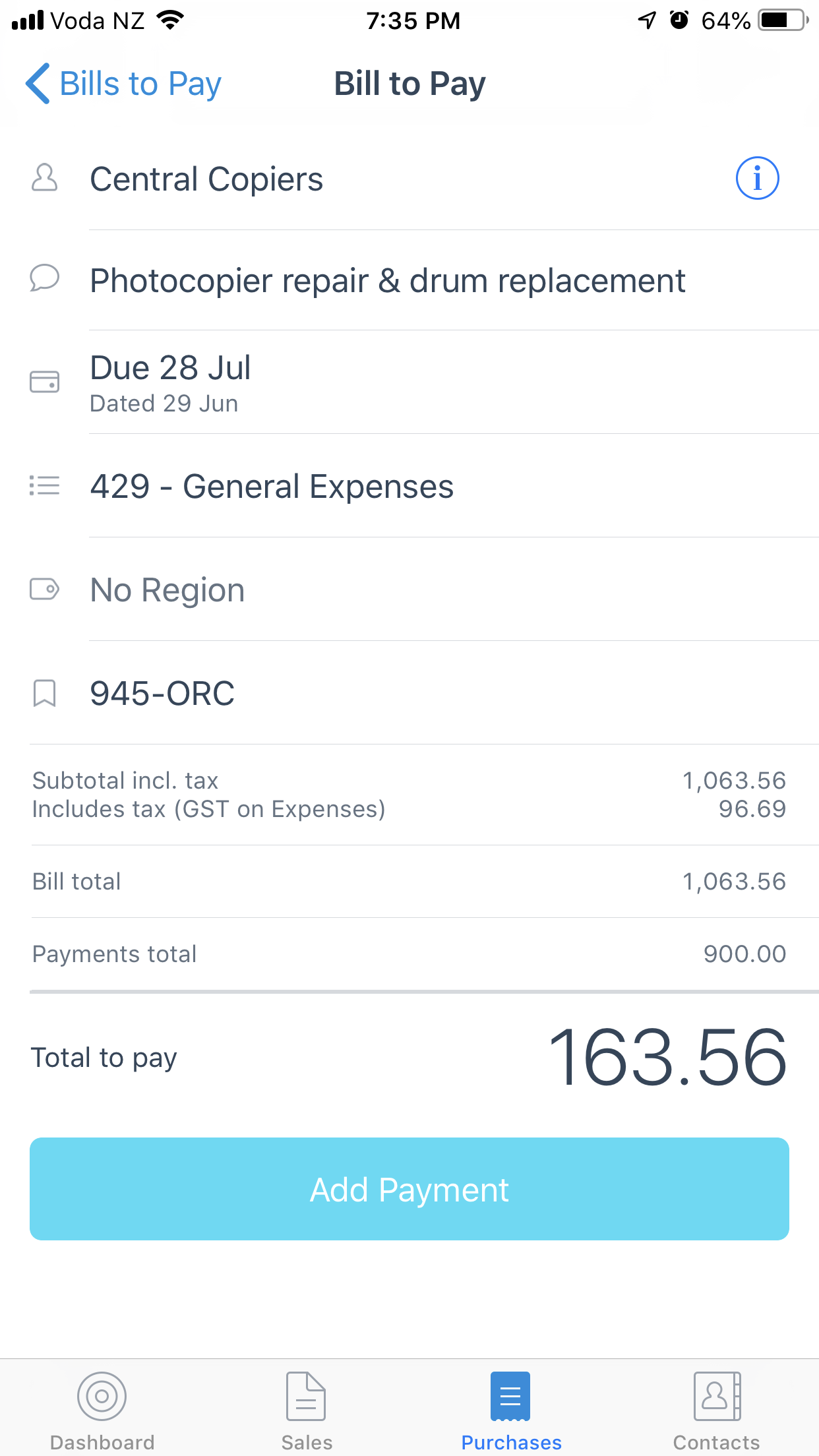 Xero secondary screen